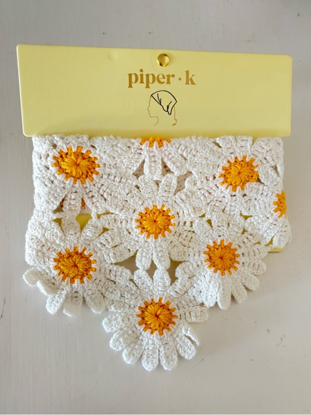 Piper K Boho Crochet Daisy Scarflet Summer Festival Head Scarf